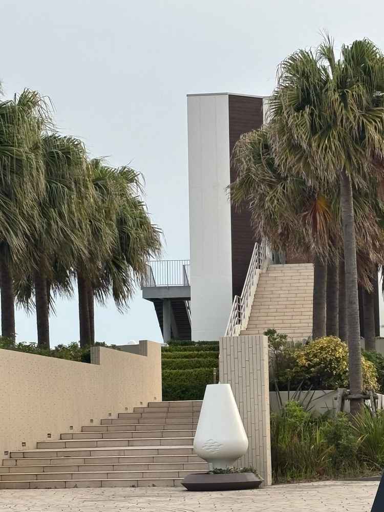 見学前から魅力的に感じていた外階段です。ヤシの木に囲まれているところを含めて、素敵です。