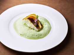 真鯛のポワレとリゾット 淡い春菊に纏われて