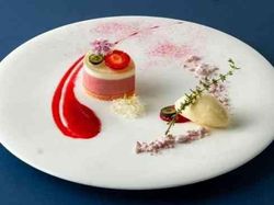 木苺とヴァニラの紅白ムース マスカルポーネアイスクリームを添えて