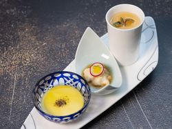 豆腐のパンナコッタとくみ上げ湯葉のロワイヤル風豆乳のフラン