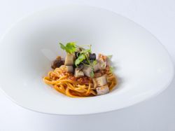 阿久根産鰹と山やの椎茸のスパゲティーボスカイオーラ