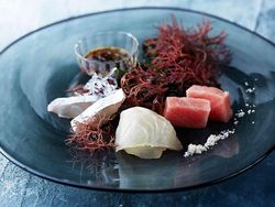 御差味/瀬戸内セレクト 料理長お勧めの海の幸 お造里の取合せ 川中の造里醤油と蒲刈の海人の藻塩で