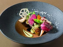 松阪牛フィレとロースの網焼き 古都野菜 三種のコンディマン