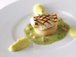 ヒラメのグリエ岩海苔風味のバタークリームソース