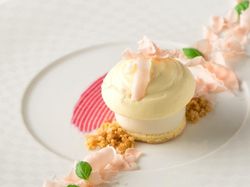 【デザート】アーモンド・ミルクのパンナコッタ ティラミス仕立て ピンクショコラのアフィネ