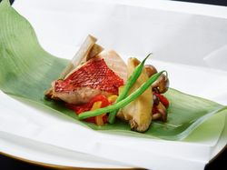 蝦夷鮑と金目鯛の西京漬け 奉書包み焼き