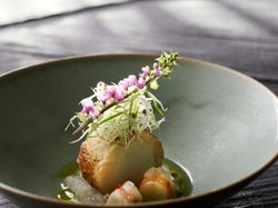 太刀魚の真丈 車海老と熊本大根のすり流し オリーブオイル風味