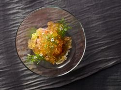 阿蘇赤牛とエシャロットのタルタル 山のキャビアとコンソメジュレ