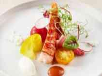 オマール海老のポシェ 彩り野菜 甲殻類のソース