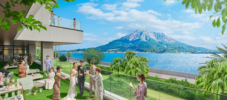 敷地内のどこからでも桜島を望むことができる非日常の空間