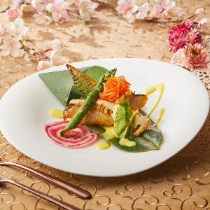 鰆と筍のソテー アスパラのクーリと人参のラぺ