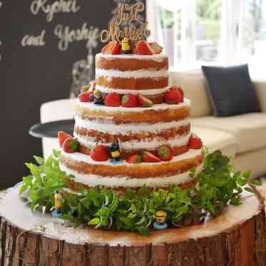 ヴィラ・アンジェリカ 木の丸太にぴったりのネイキッドケーキ。