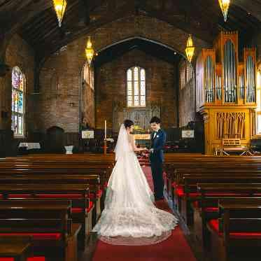 大阪城西の丸庭園 大阪迎賓館 車10分ほどの距離にある本格的な教会での挙式