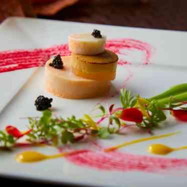 エルシオン KISARAZU 帆立サーモンのテリーヌとフォアグラのテリーヌ色彩ソース