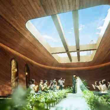 麻布迎賓館/テイクアンドギヴ・ニーズウェディング 天窓から光が差し込む洗練された木目のチャペルへリニューアル!
