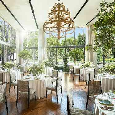 MAISON 8(メゾンエイト) 【邸宅garden】吹抜けが開放的な緑に包まれたダイニング。*72名迄着席