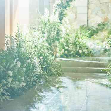 木漏れ日が暖かな印象を与えます。
緑の明るさと水のせせらぎで落ち着いた挙式に。