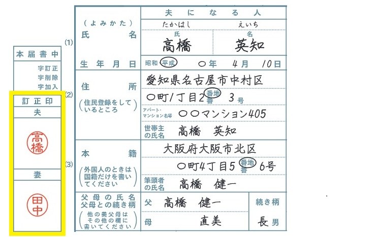 ハナユメ　婚姻届　記入例