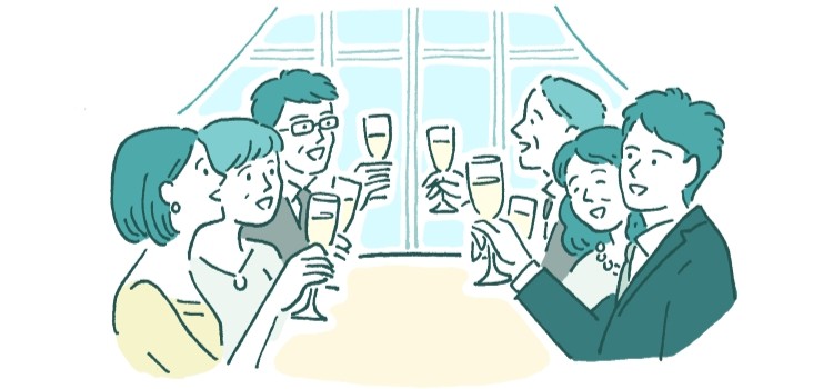食事会で両家が乾杯するイラスト