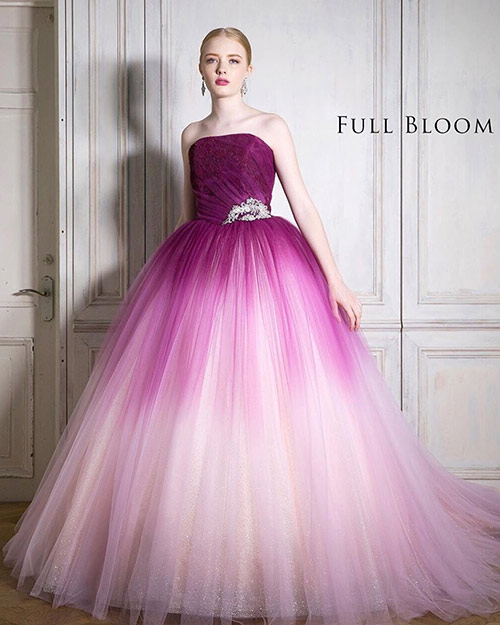 カラードレス（グラデーションドレス）　大人っぽい　ピンク系