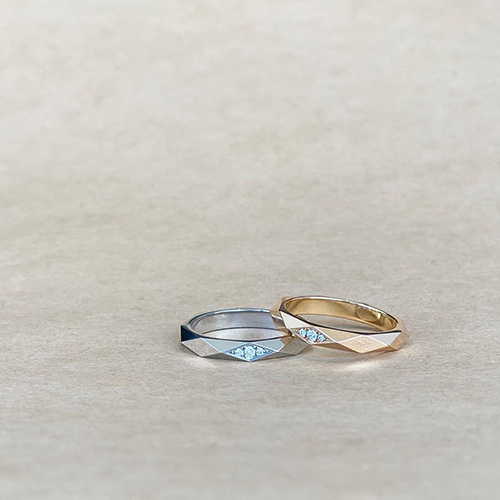 結婚指輪　珍しいデザイン　美しい　独自カット